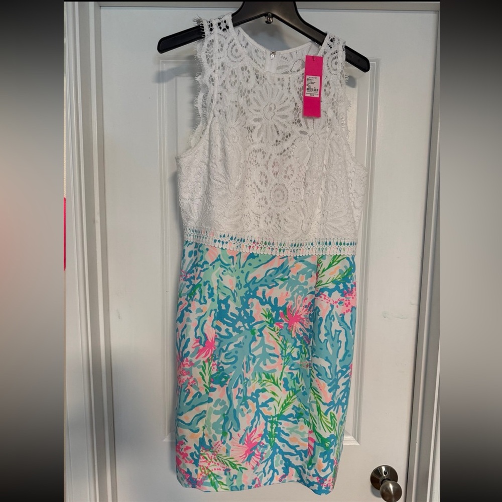 Lilly Pulitzer White Lace Top Multicolor Coral Reef Print Dress